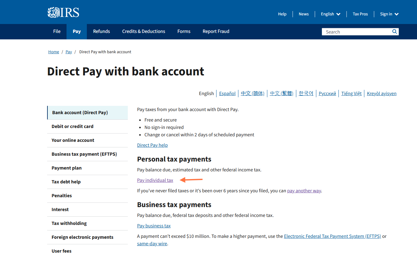 Click on Pay Individual Tax