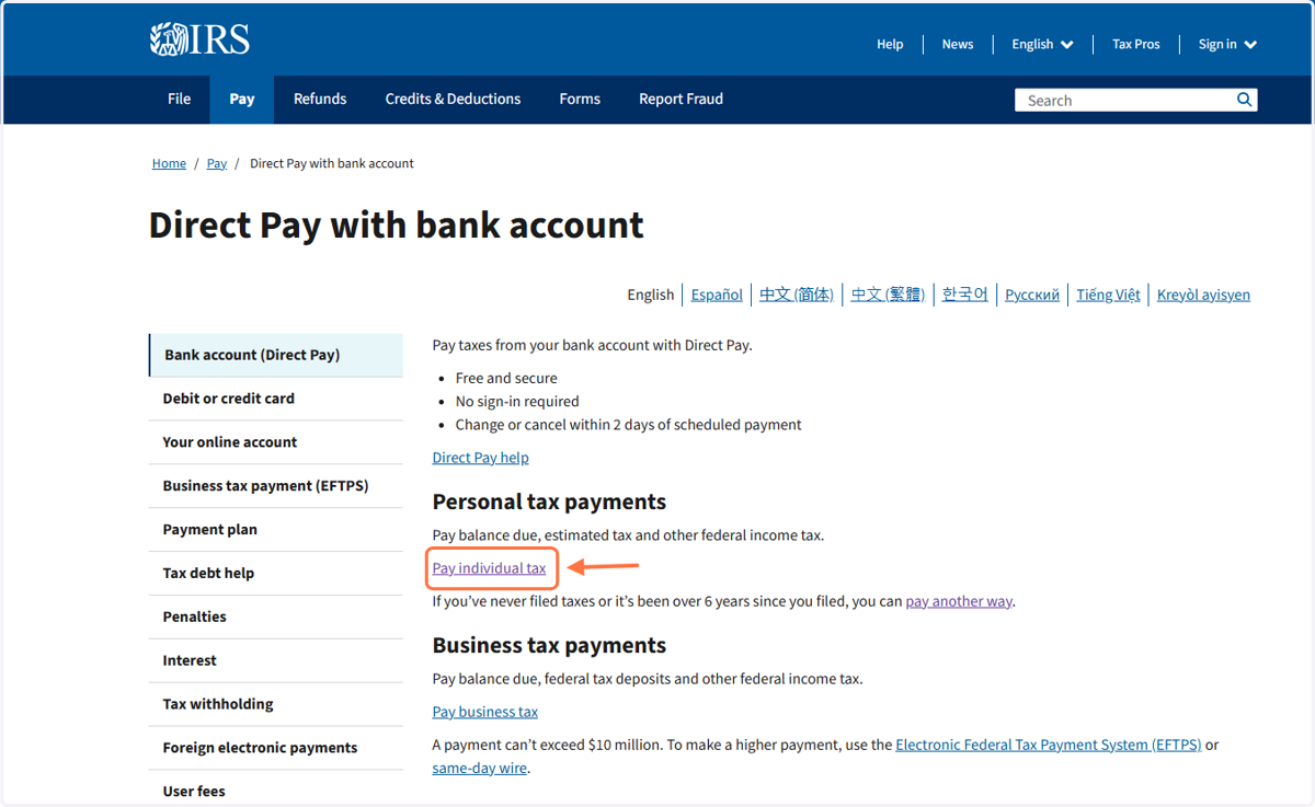 Click on Pay Individual Tax