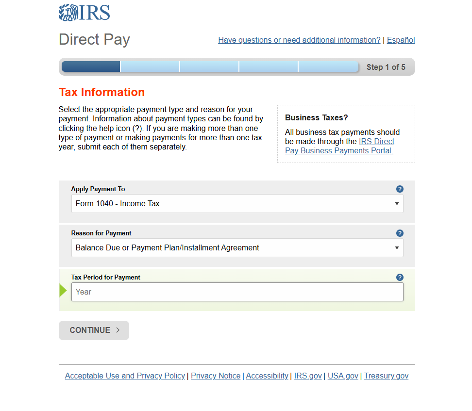 Enter the Following Information to Pay Tax Balances
