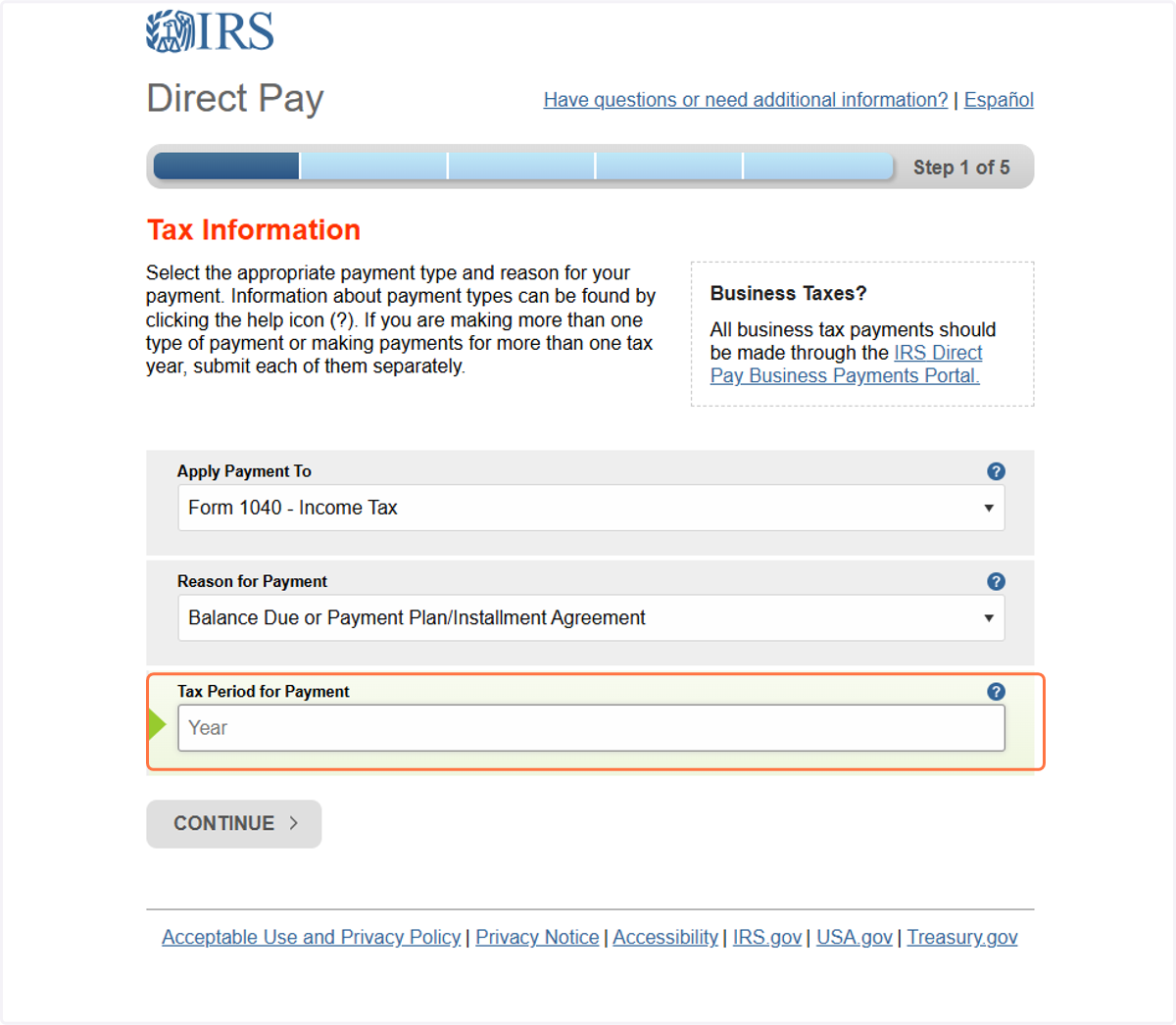 Enter the Following Information to Pay Tax Balances