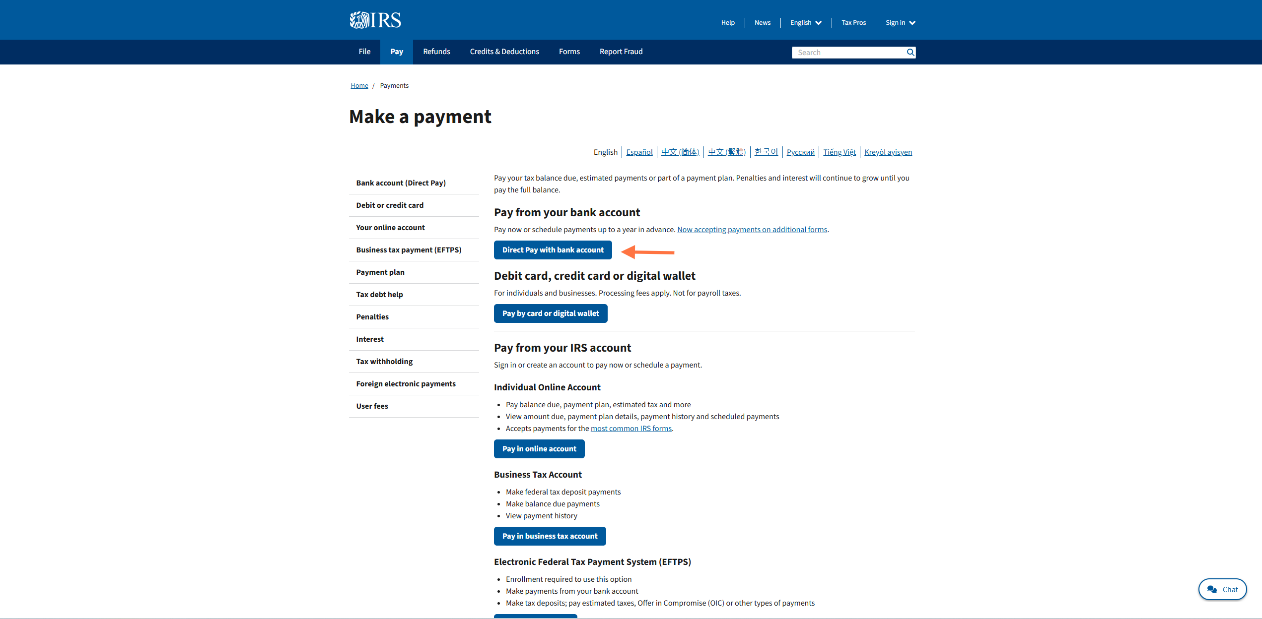 Click on Direct Pay with bank account