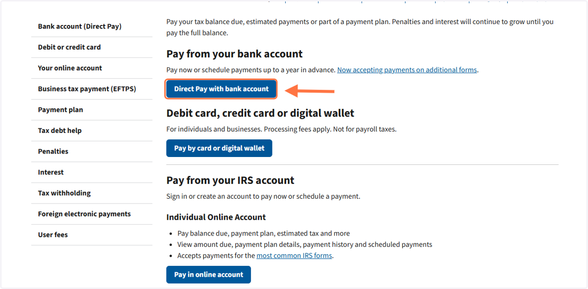 Click on Direct Pay with bank account