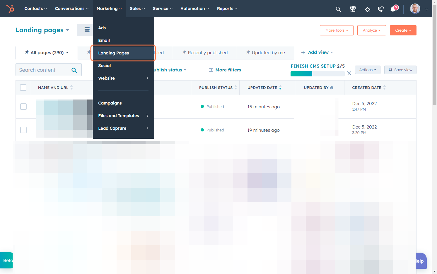 Click on Landing Pages