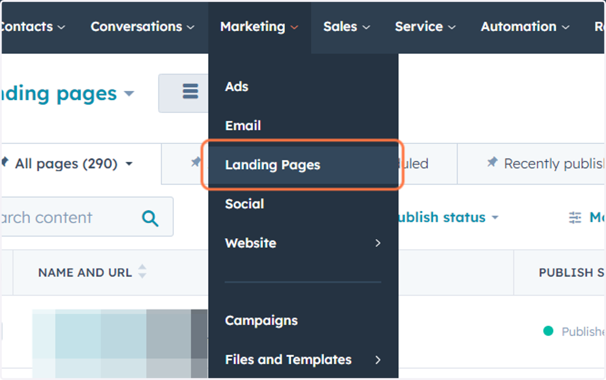 Click on Landing Pages