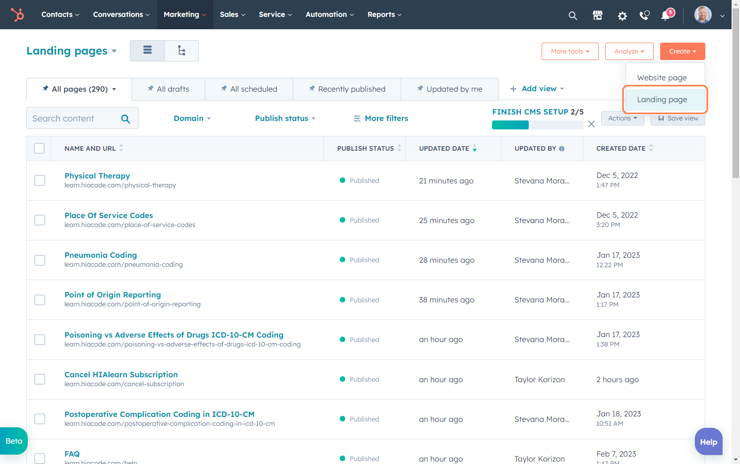 Click on Landing page