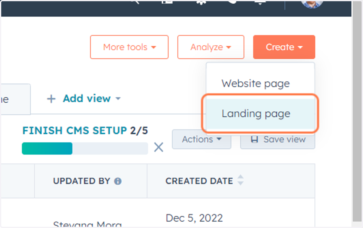 Click on Landing page