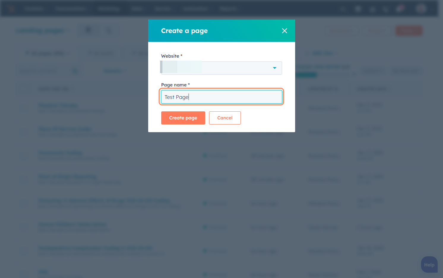 Type "Test Page"