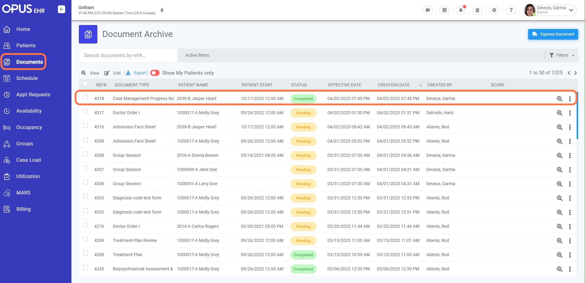 Search for the completed document in the Document Archive section or access it directly from the patient chart.