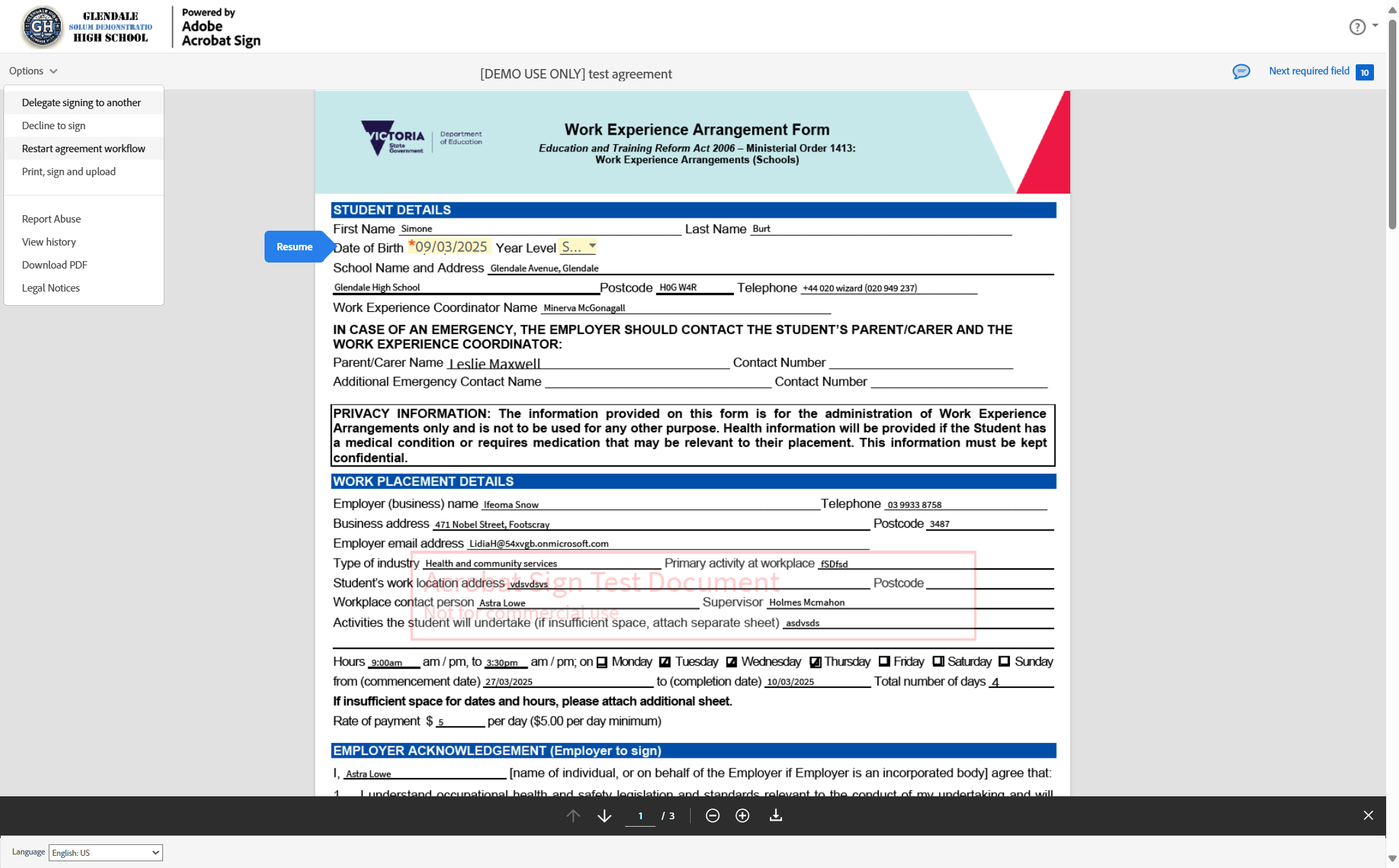 Select Restart agreement workflow from the dropdown list.