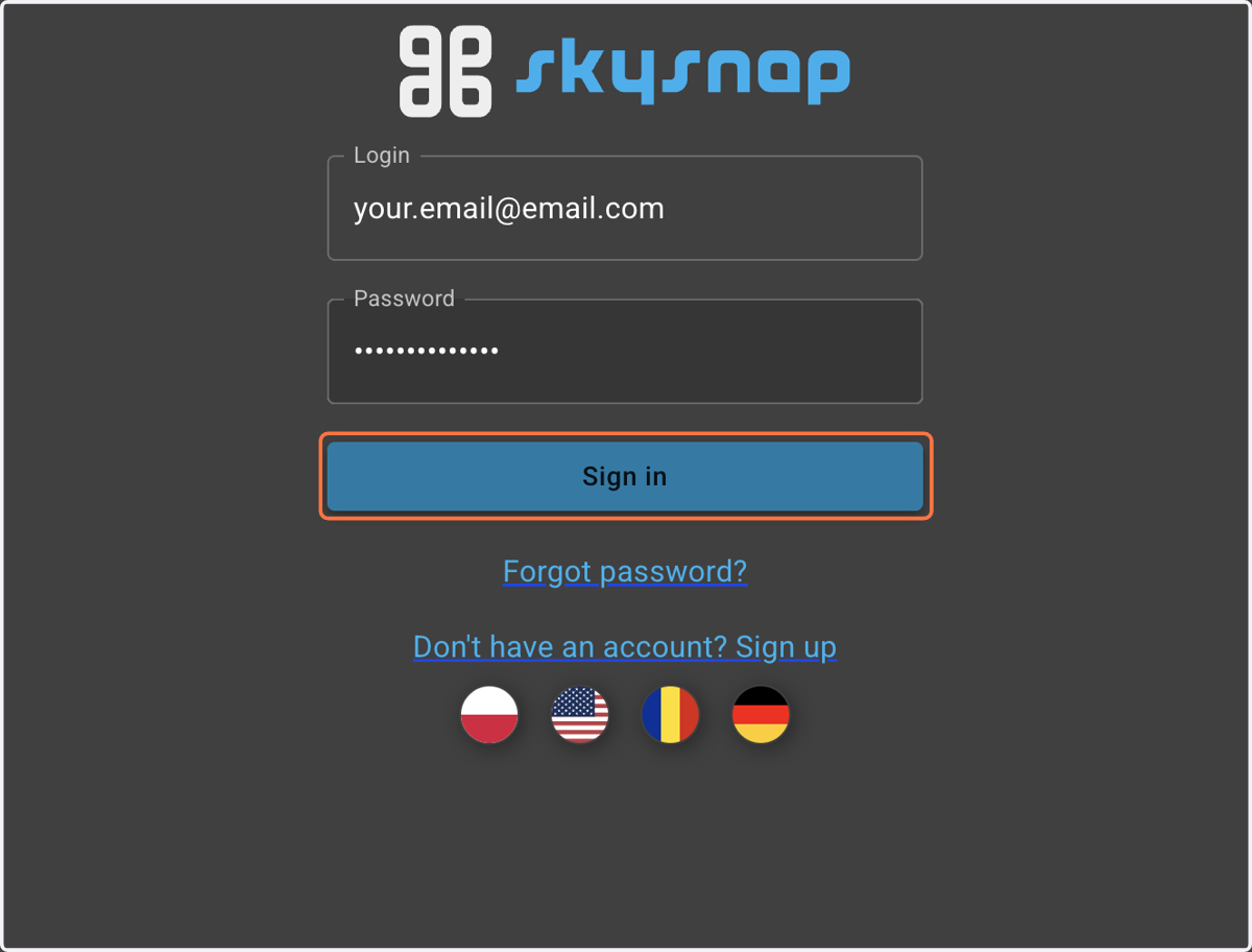 Log in by selecting the "Sign in" button.
