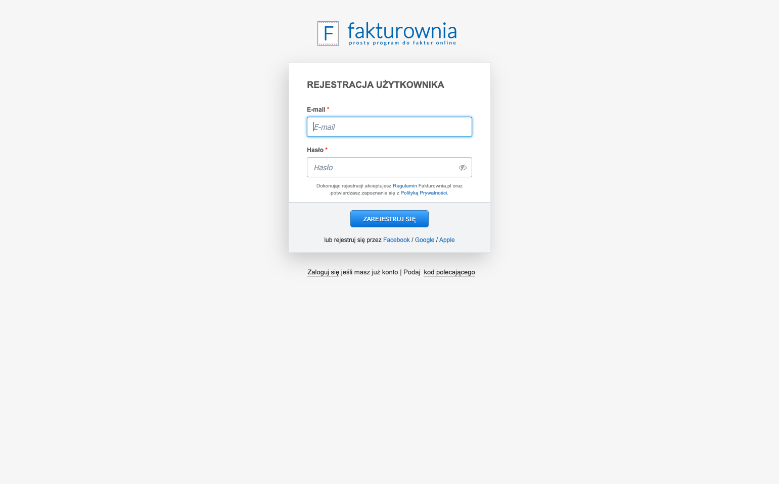 Utwórz konto w serwisie Fakturownia,