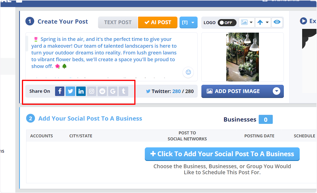 Select the social media channels to share the post to