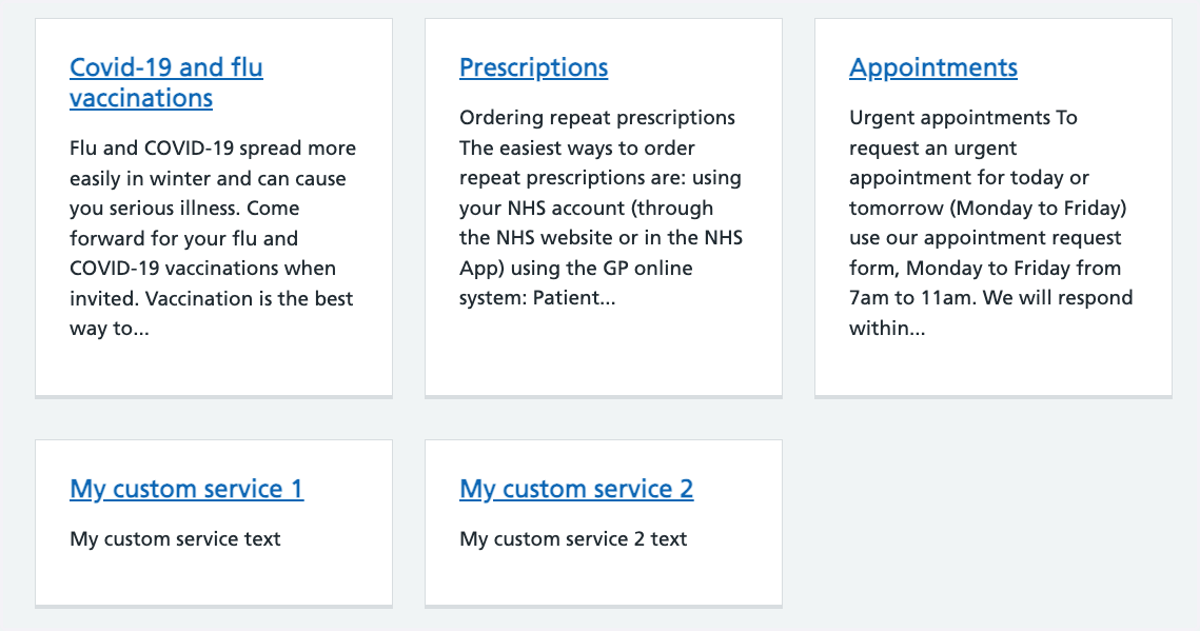 Custom services always appear below the default services and can be re-ordered.