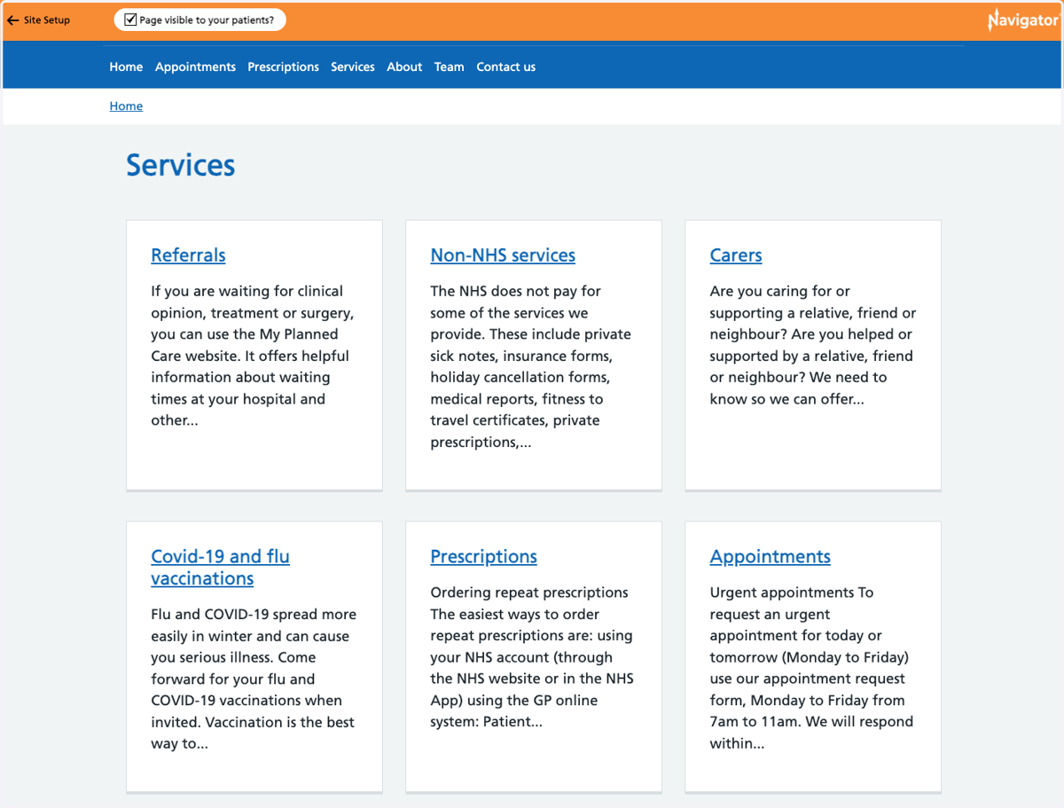 Default services appear at the top of the page and can't be re-ordered. They can be switched off in the Site Setup (click the black arrow top left).