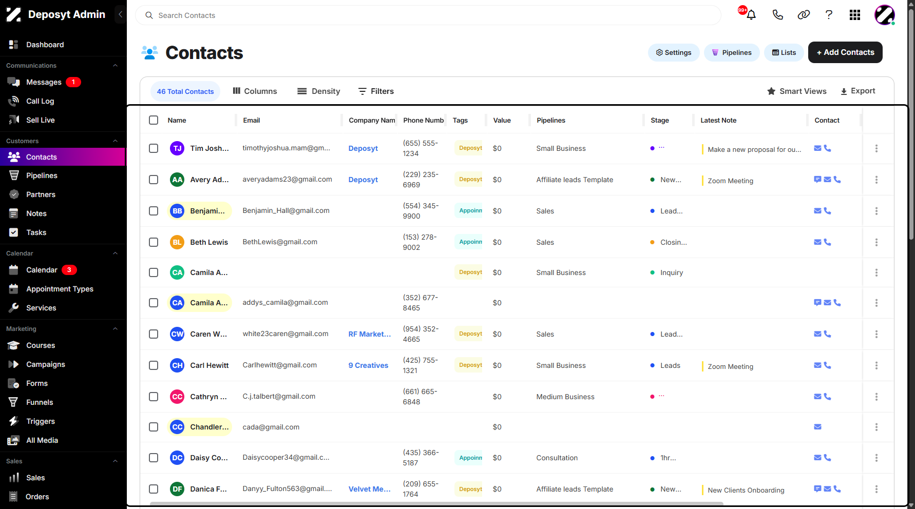 Step 1: From the Contacts section, locate the Lists button above the customer list.