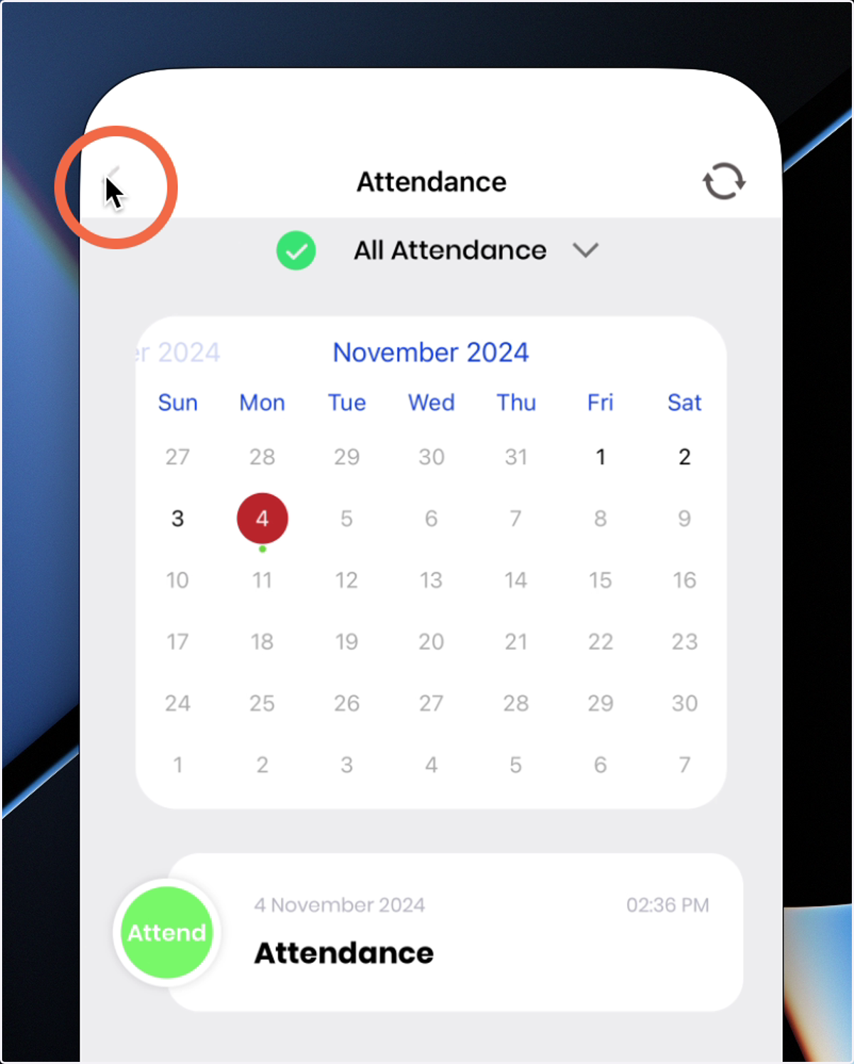 'Attendance' yang dihasilkan dipamerkan seperti di bawah.