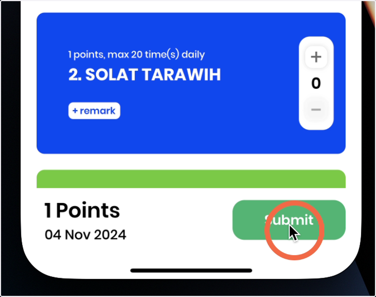 Klik 'Submit' selepas memilih item kepada anak. Kemudian klik 'OK'.