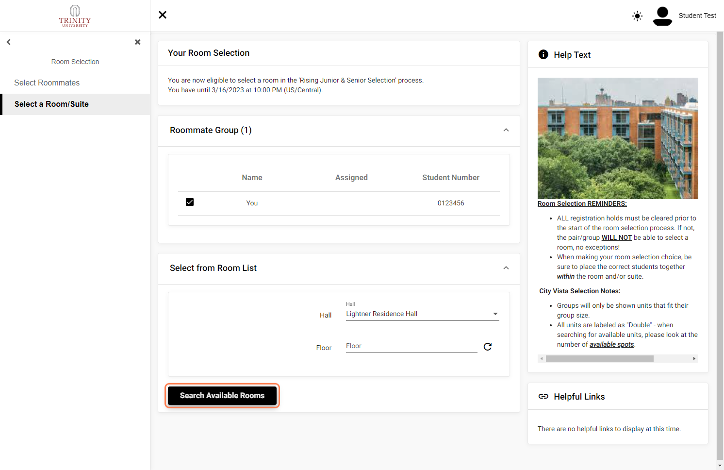 Click on Search Available Rooms