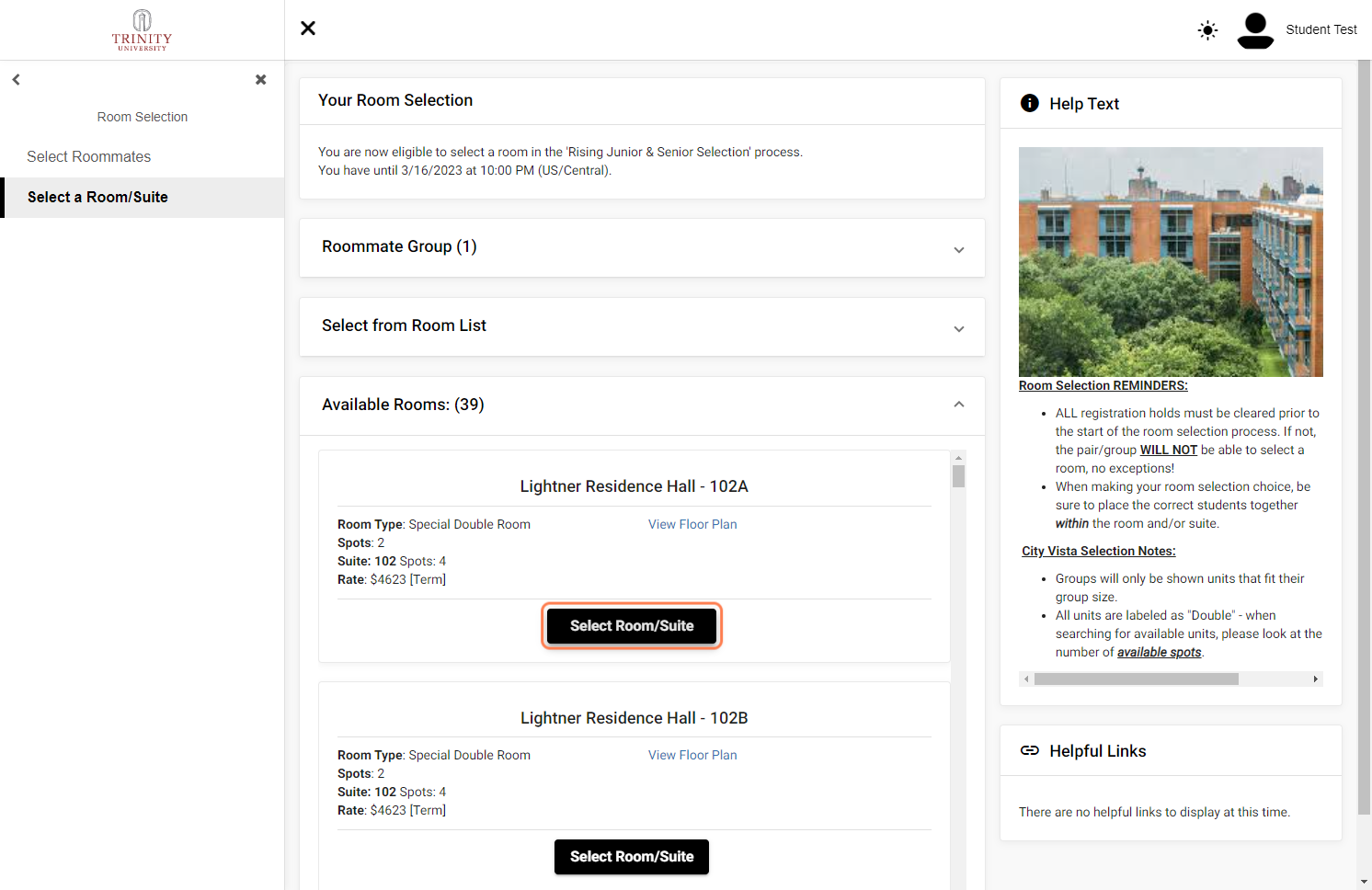 Click on Select Room/Suite