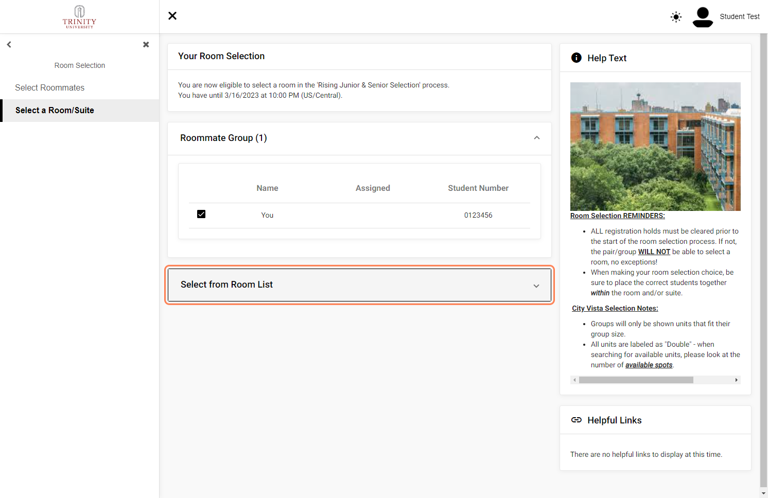 Click on Select from Room List