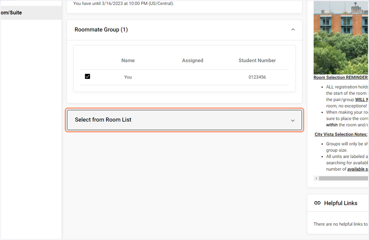 Click on Select from Room List