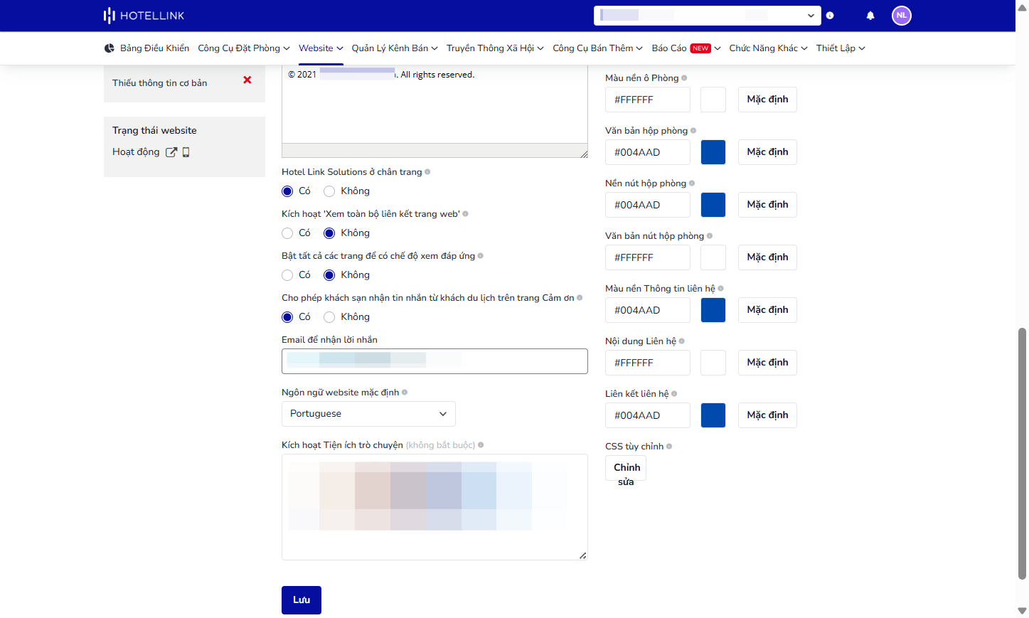 Email để nhận lời nhắn: Sau khi bật tính năng trên, bạn cần nhập địa chỉ email để nhận phản hồi từ khách.
