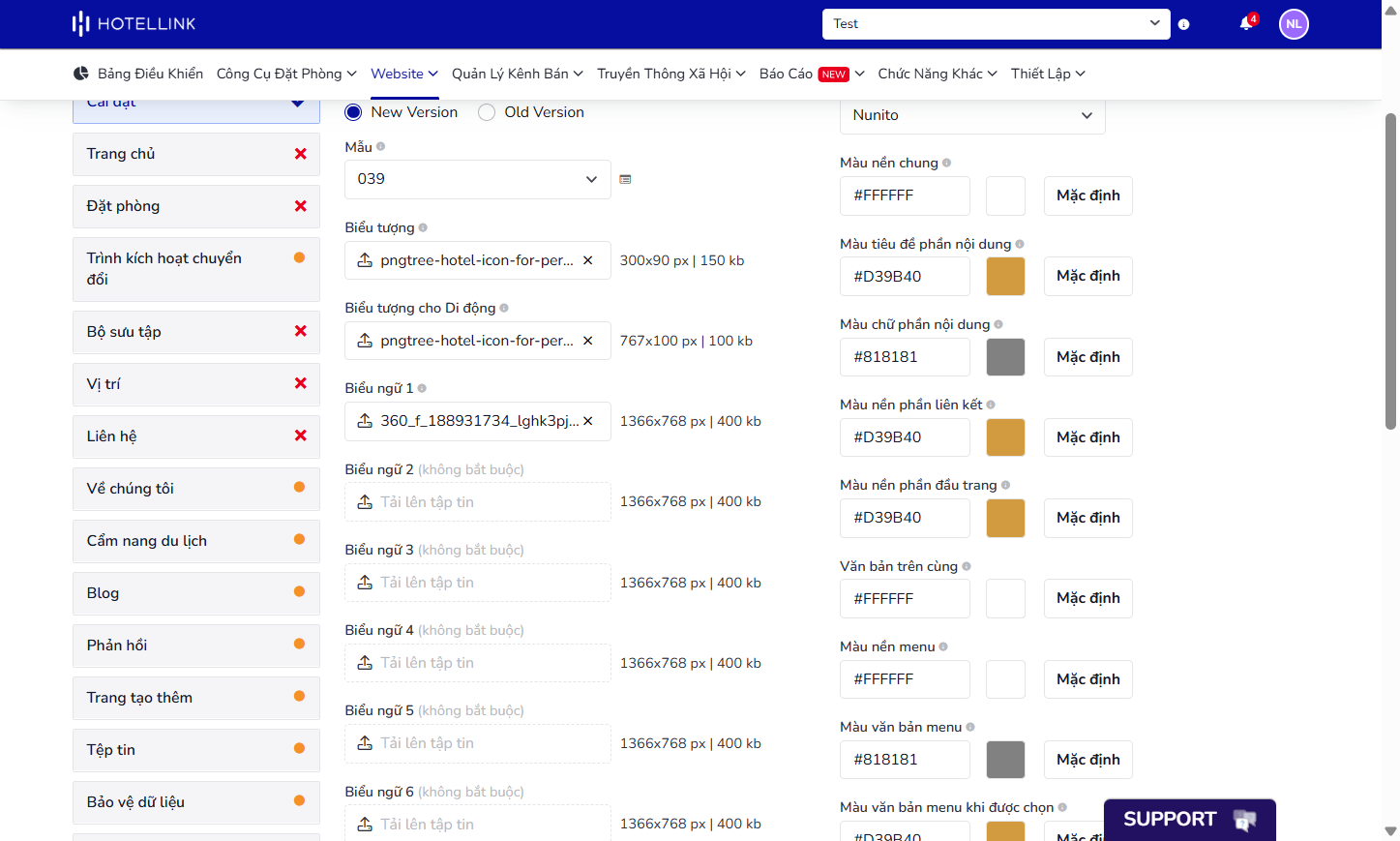 Màu chữ phần nội dung: Màu văn bản trong phần nội dung của website.