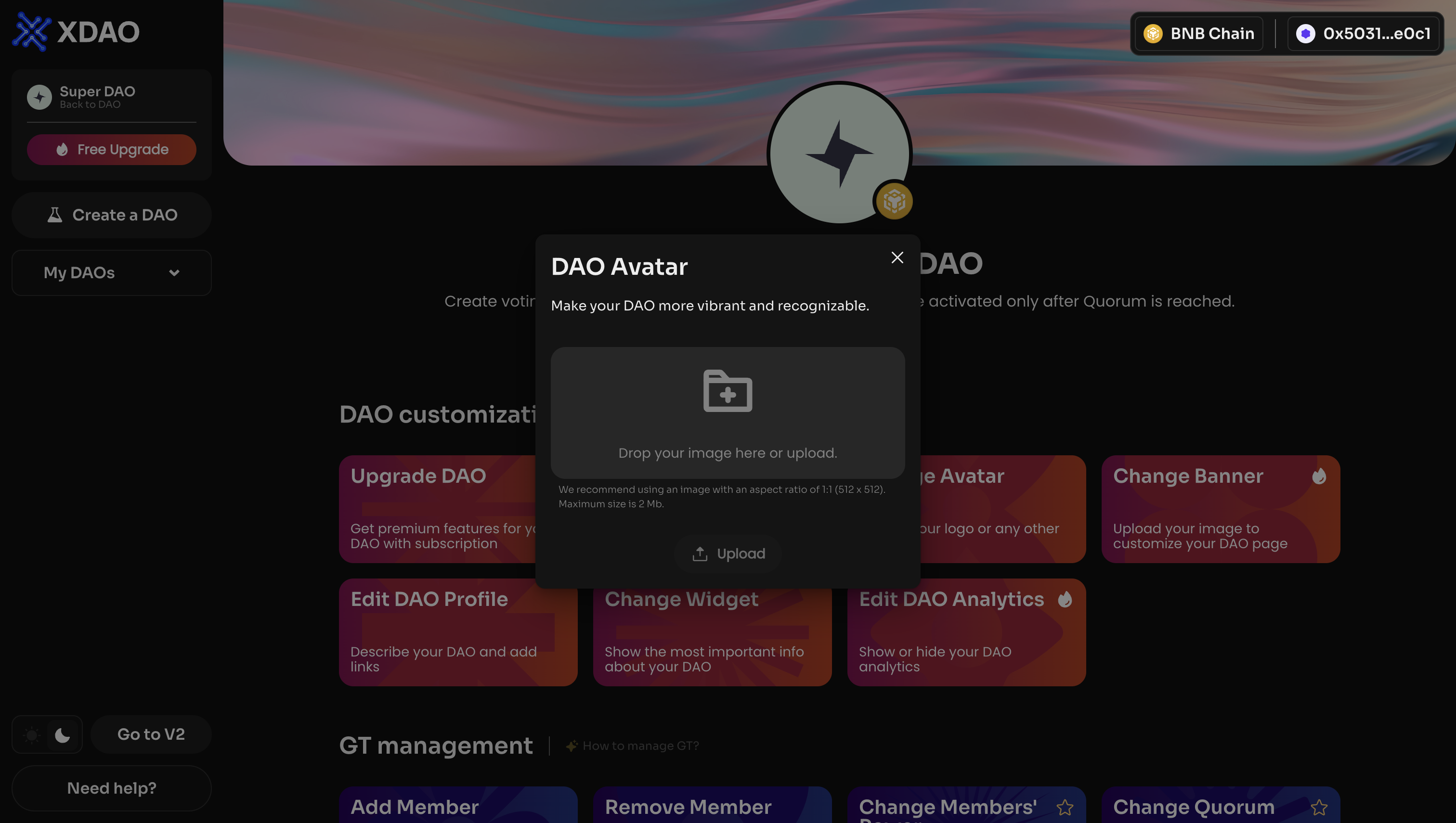 Upload an avatar image for your DAO