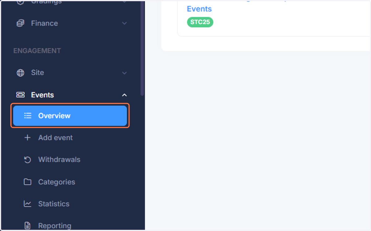 Click on Events Overview