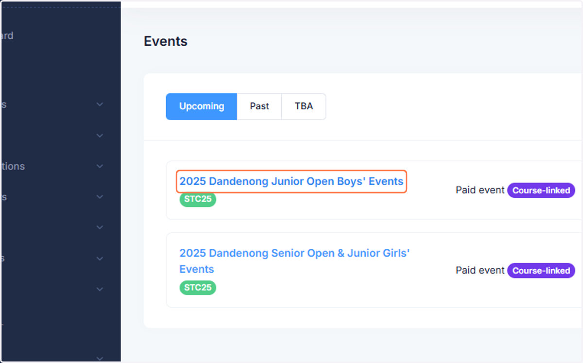 Click on the name of the competition ...