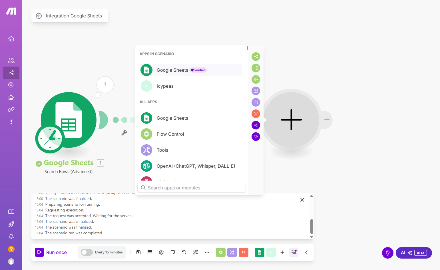 Select Google Sheets.