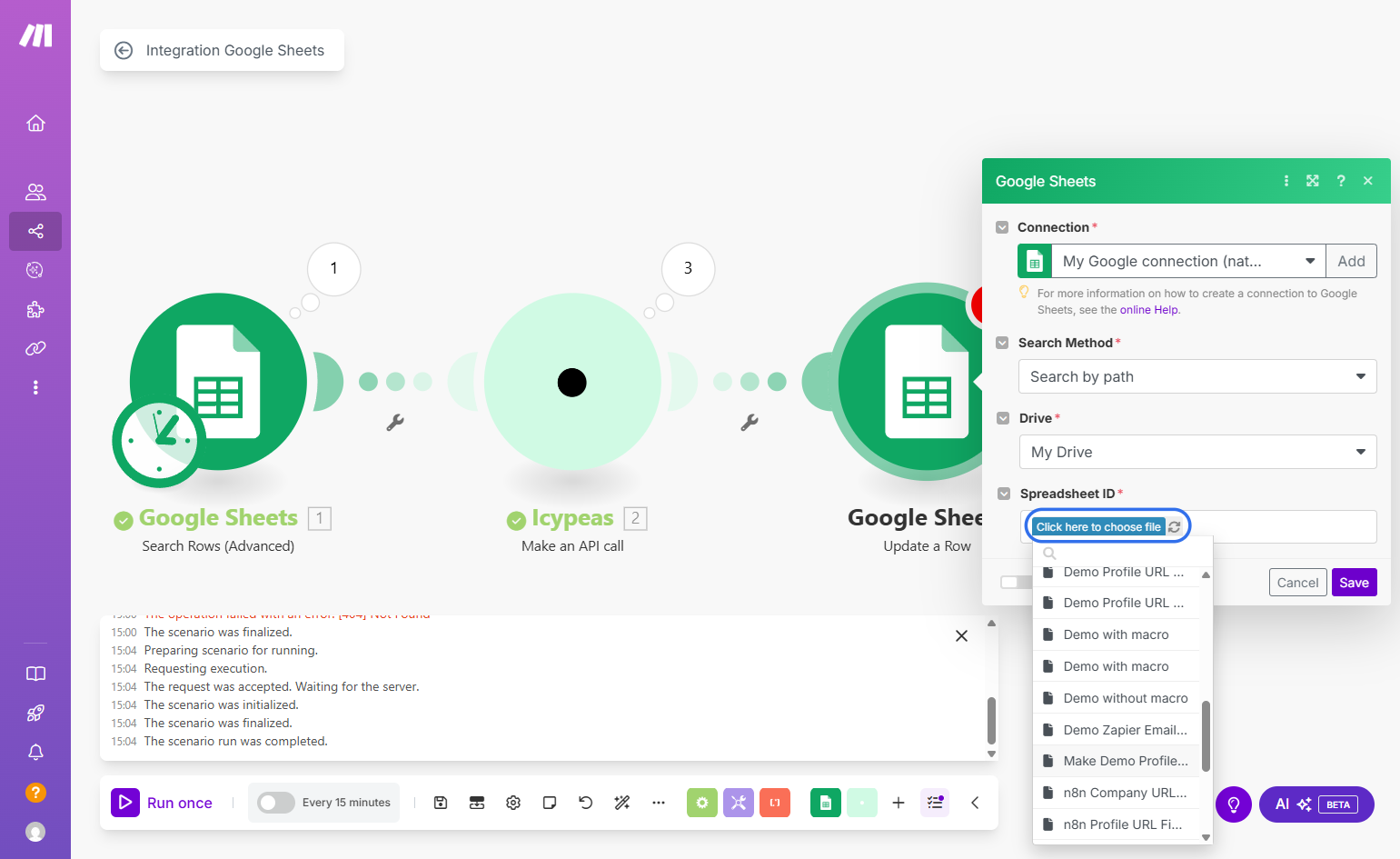 Click on "Click here to choose file" and select your Google Sheet document.
