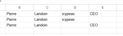 Copy the cells below, replacing the information with the ones you want to use. Note: This feature can find someone's URL using a first name, last name, and either a company name/domain, a job title, or both. The three valid input combinations are dem