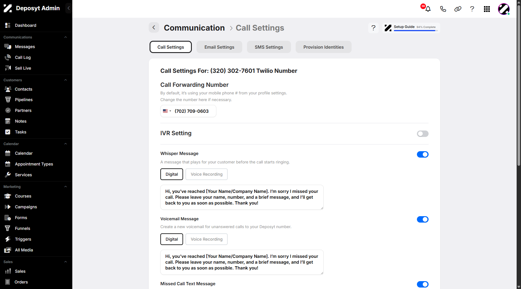 Step 4: You will be taken to the Communications Settings.
