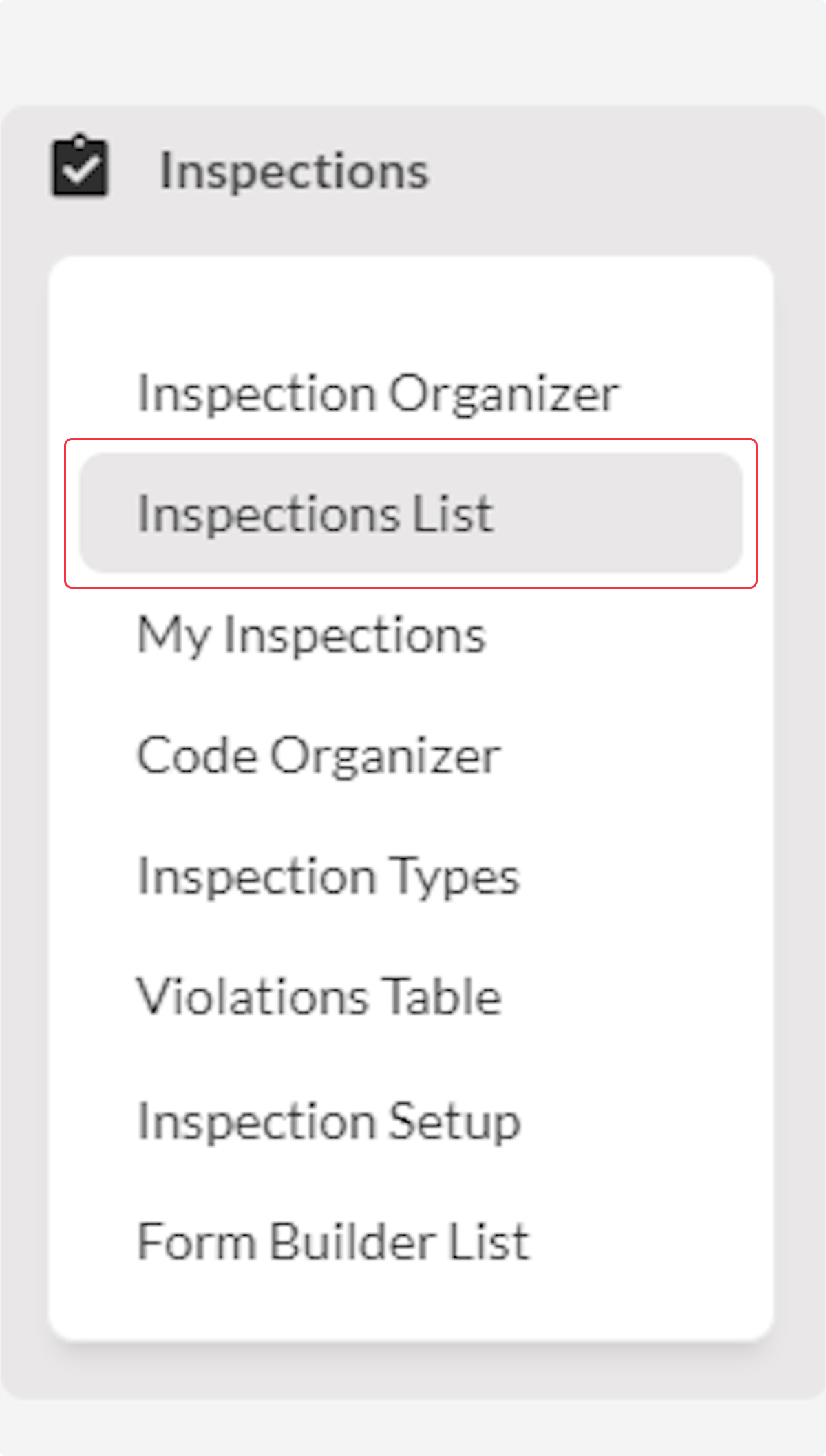 Then select Inspections List.