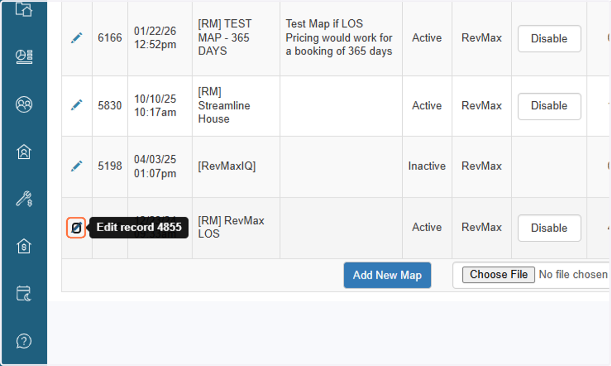Filter or select the map you have updated. Click on the edit icon to open LOS Map settings.