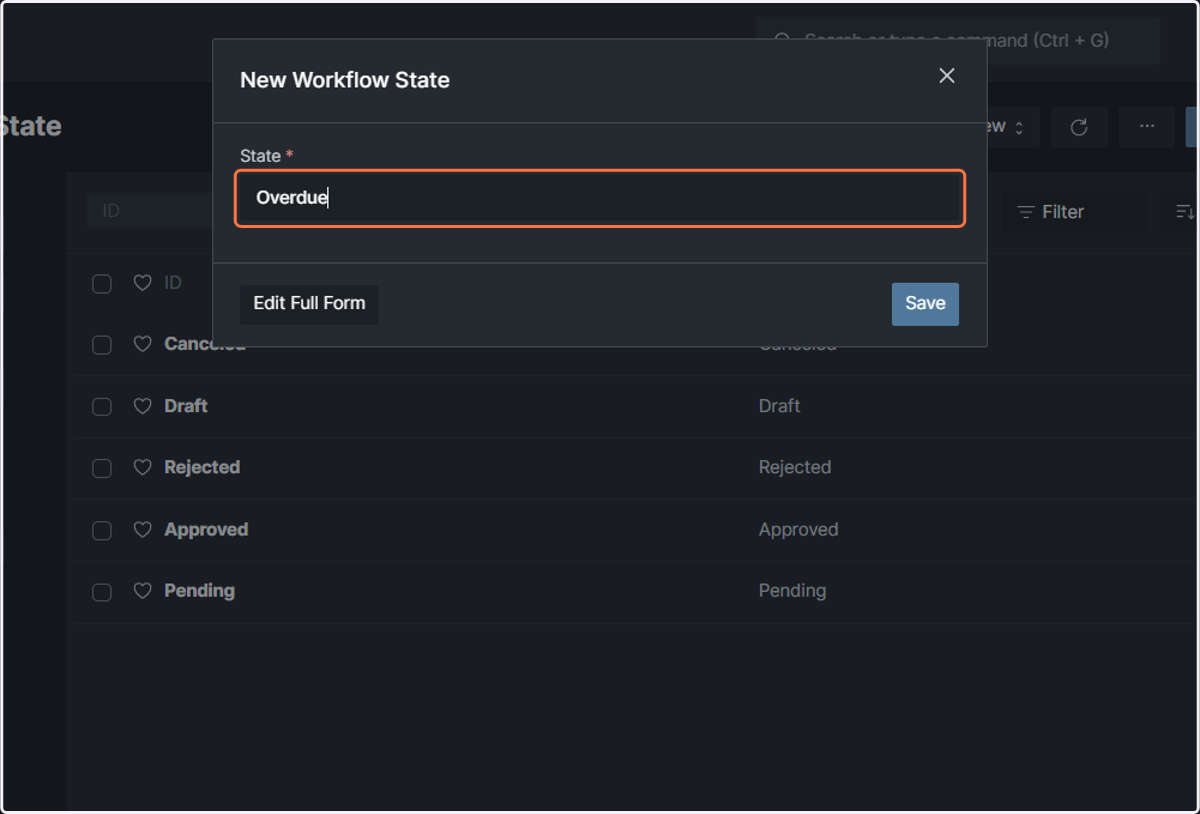 Enter the name of the Workflow State