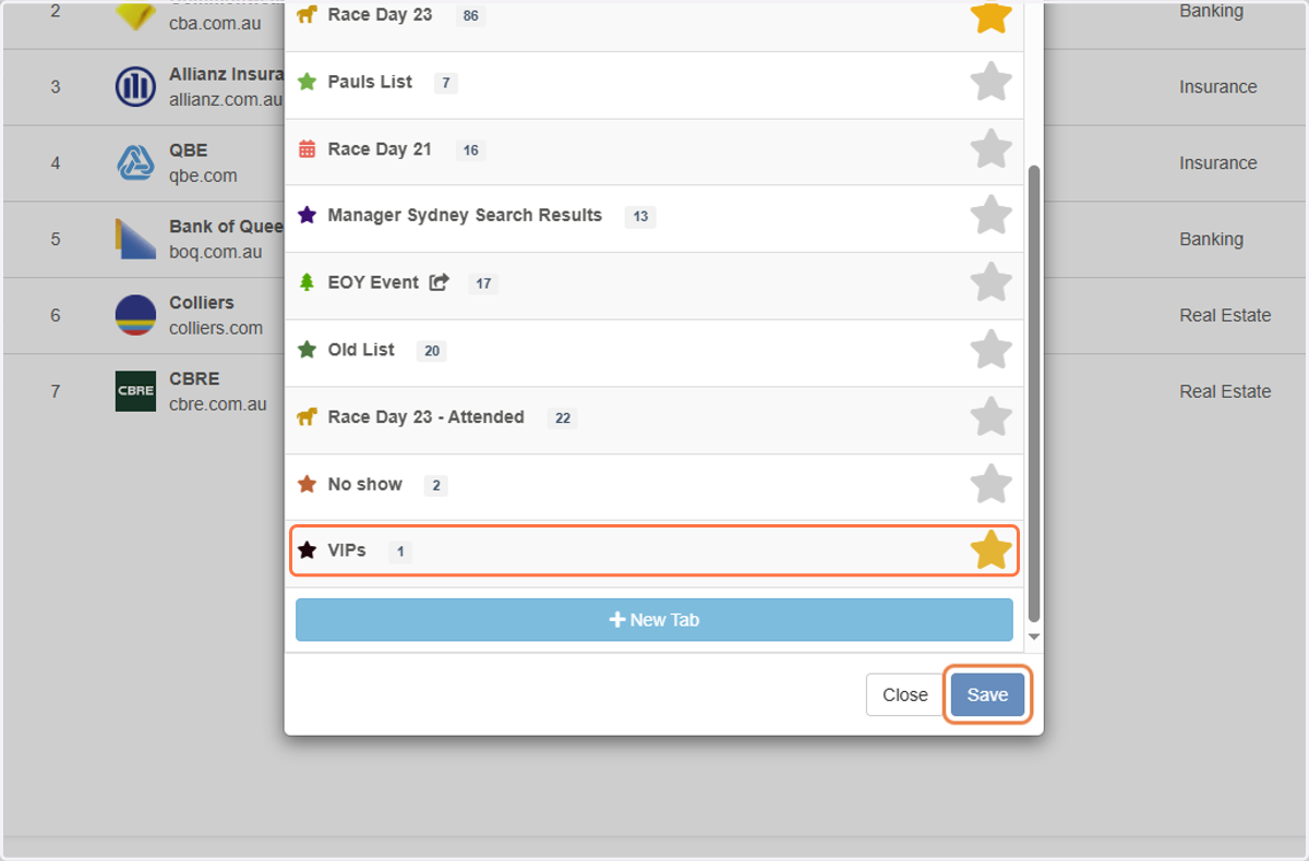 Again select the VIPs list