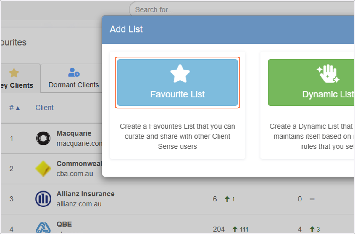 Click on Favourite List