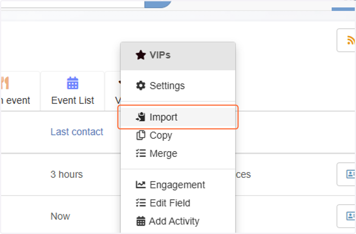 Rick-click VIPs to Import a List