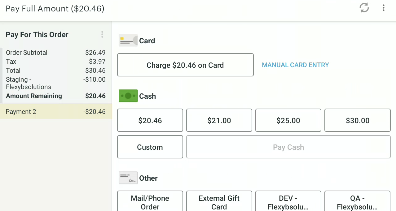 To complete the order payment, tap "Take Next Payment" and select the preferred payment method.