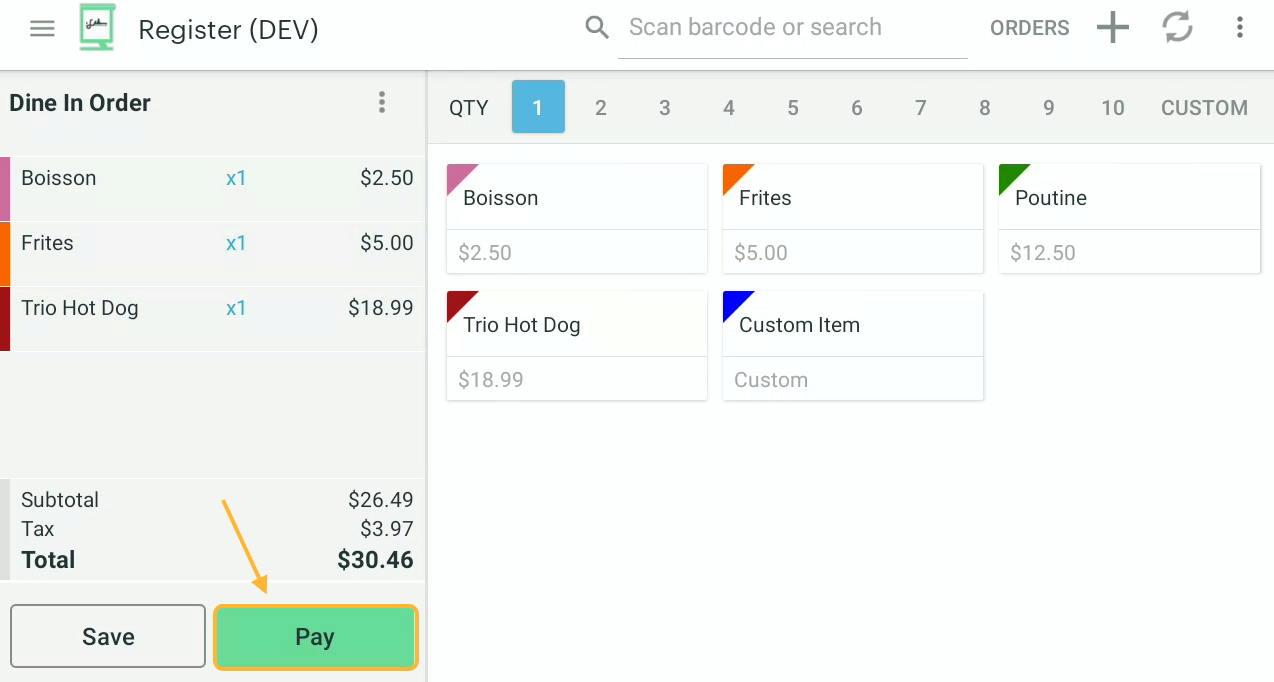 Once youve added all the items to the order, proceed to checkout.