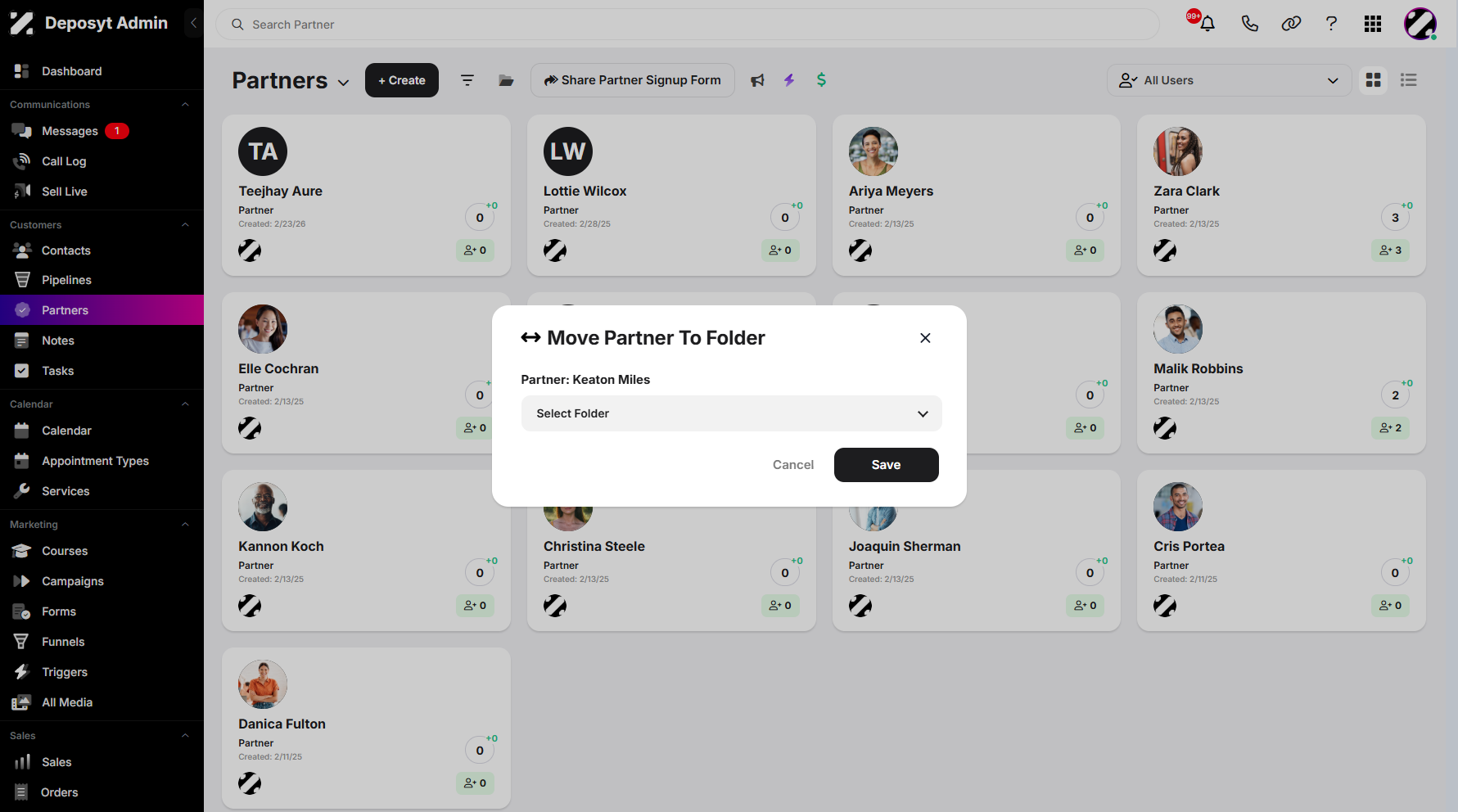 Managing Partners’ Three-Dot Options (Grid and List View)