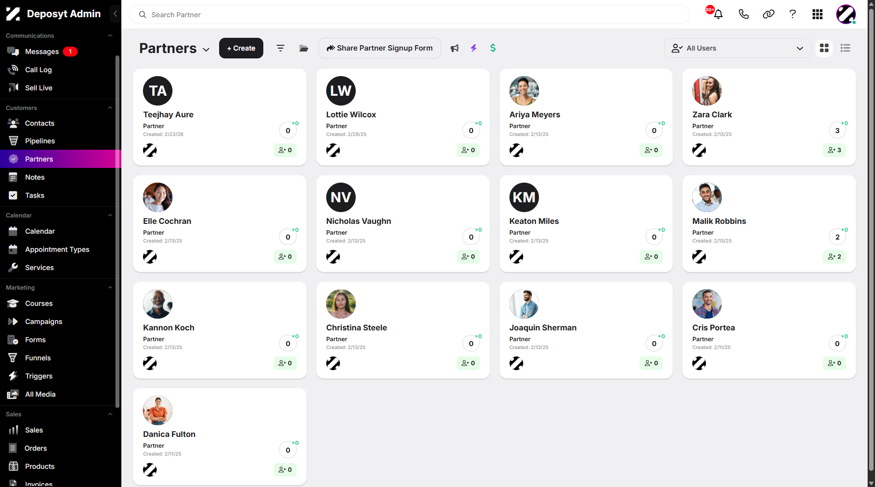 Step 1: On your Dashboard, navigate to the Partners under the Customers section.