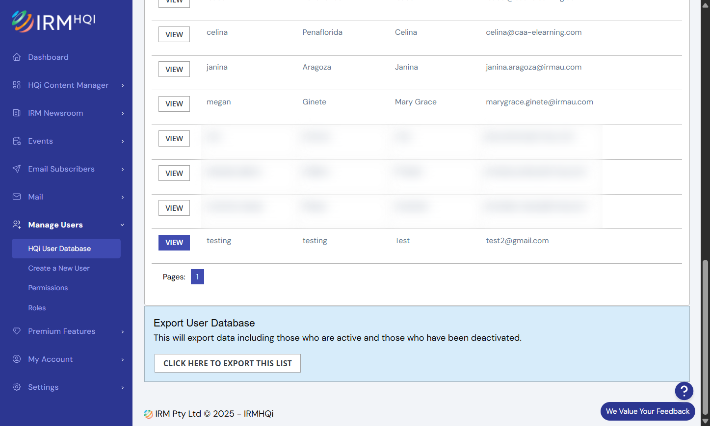 Search for the user's name and click on "View"