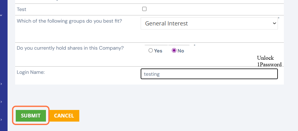 On the "Login Name" field at the bottom of the page, enter the login name of your choice. Then click "Submit" to save your changes.