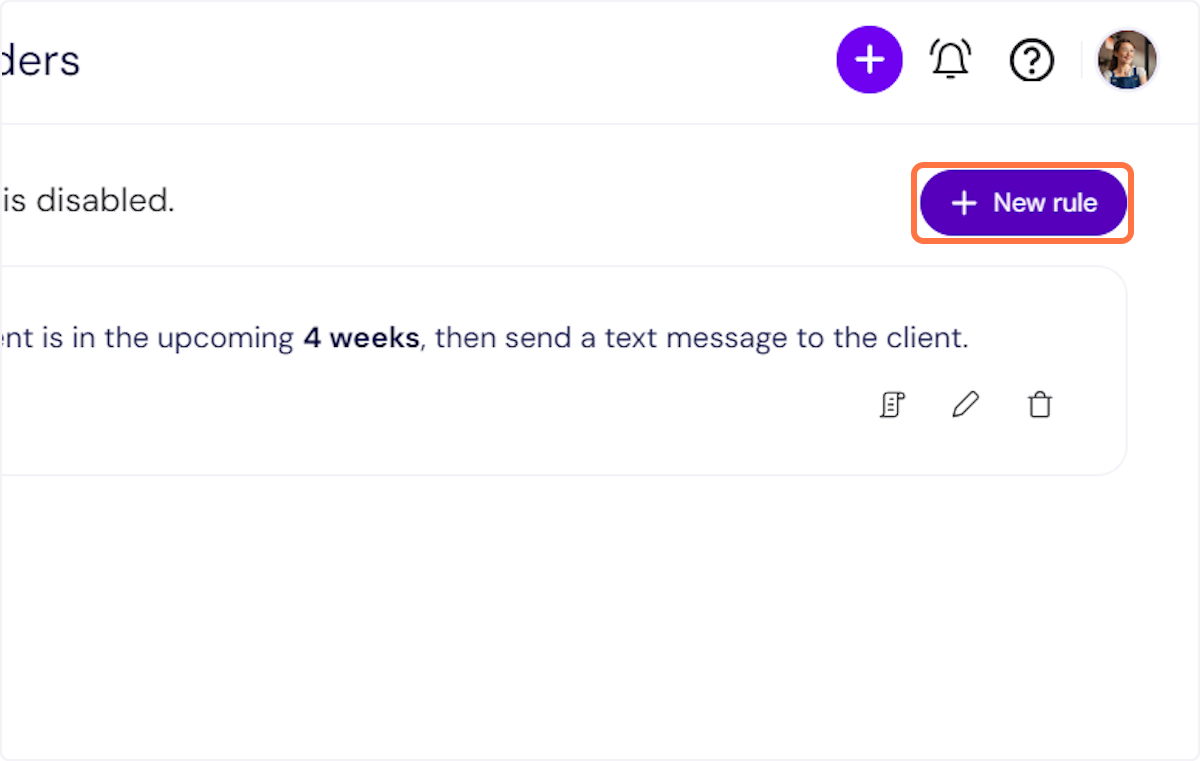 Create new or edit an existing client reminder