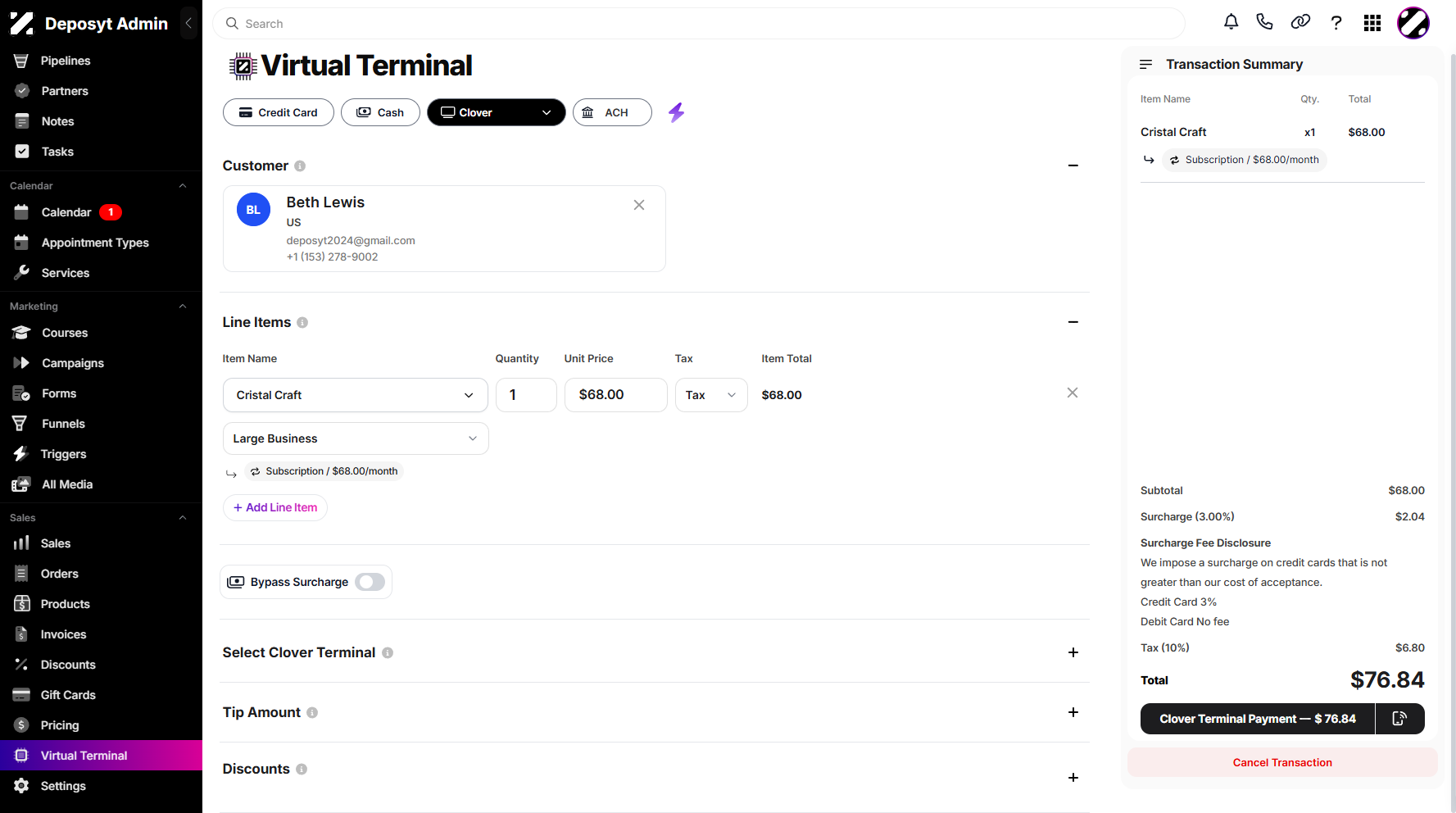 Step 8: You can toggle the switch on or off to display the surcharge details as needed.