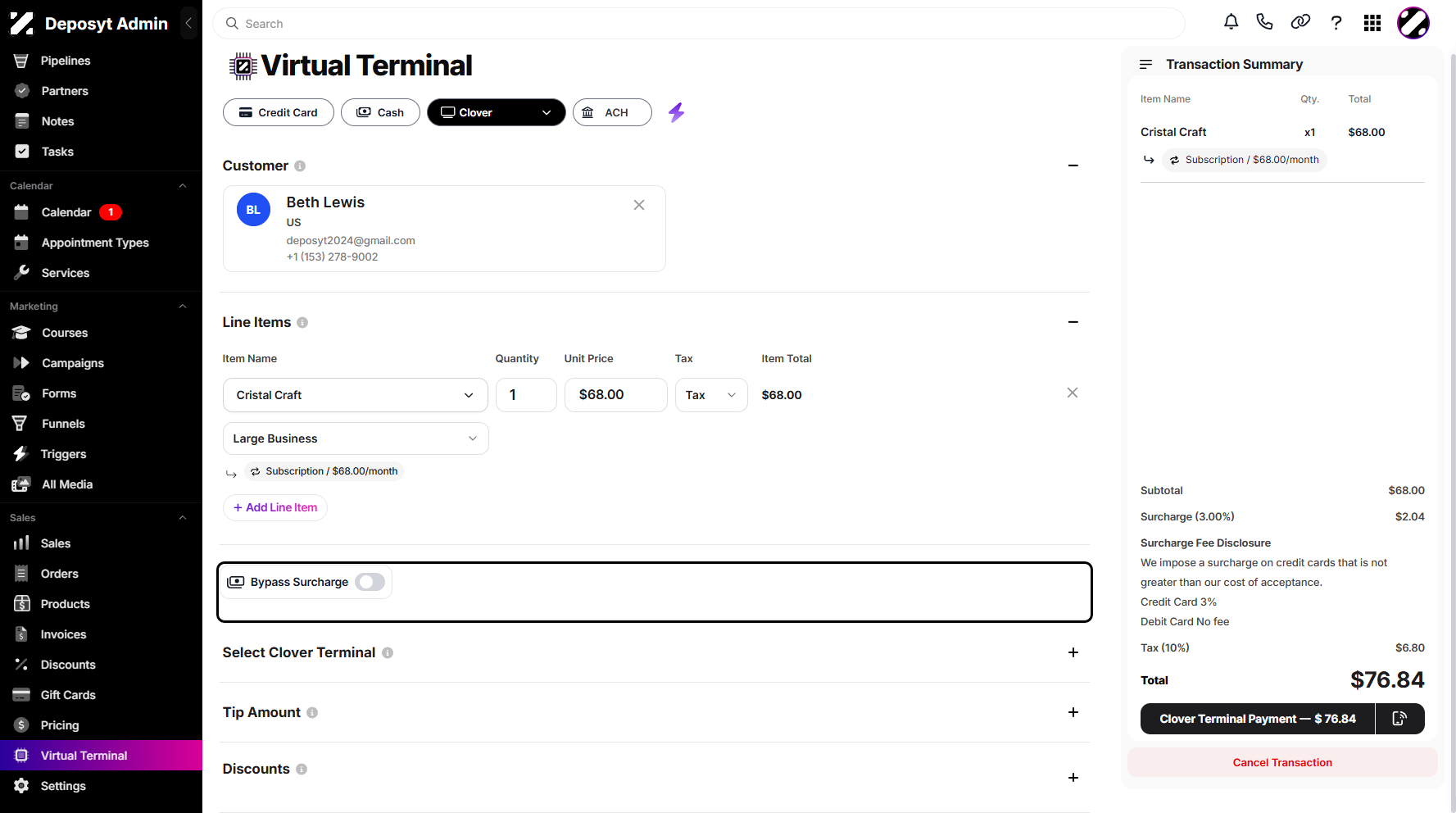 Step 8: You can toggle the switch on or off to display the surcharge details as needed.