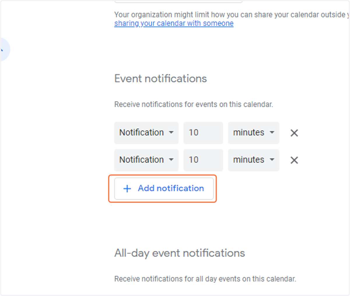 Click on "Add Notification" and add all of your reminders.